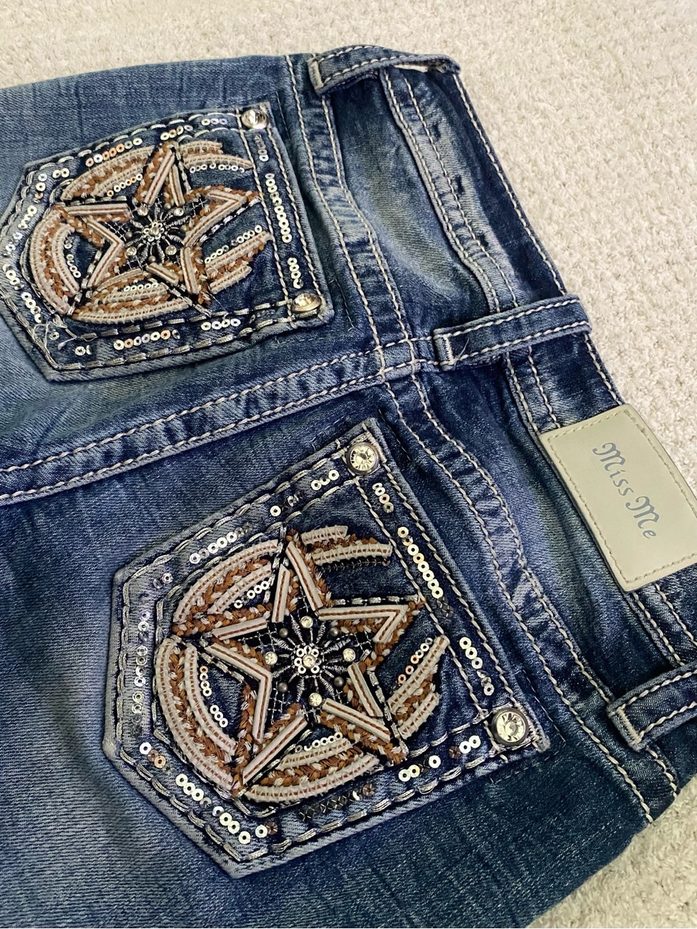 Miss Me Bootcut Women's Dark Blue Embroidered Star Pocket Jeans